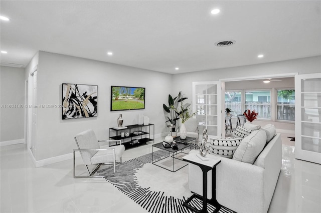 living room with french doors