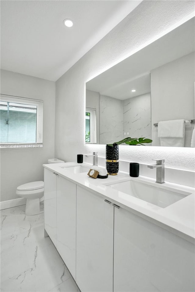 bathroom with vanity, toilet, and plenty of natural light