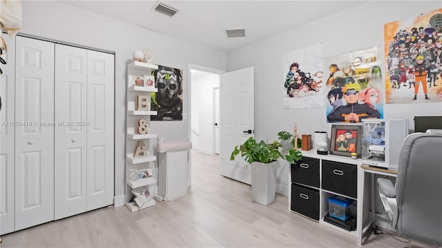 home office featuring light wood-type flooring