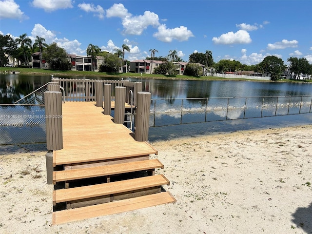 view of dock with a water view