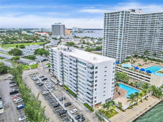 bird's eye view featuring a water view