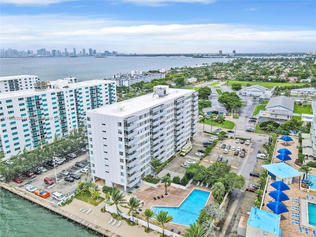 aerial view with a water view