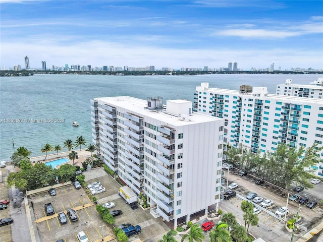 aerial view with a water view