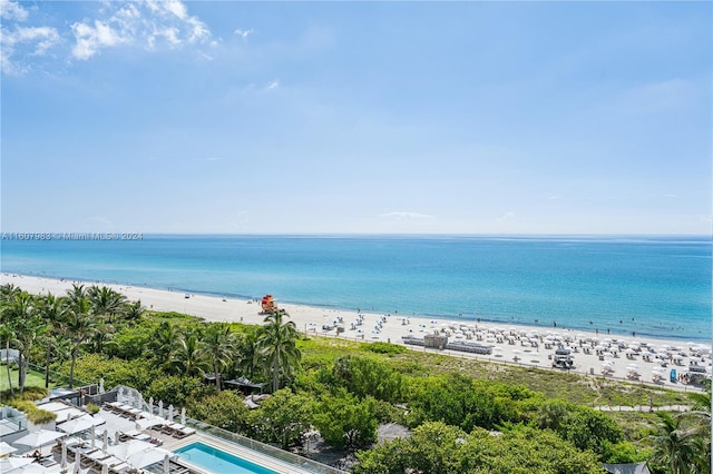 view of water feature featuring a view of the beach