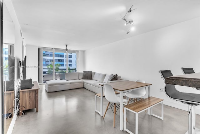 living room with concrete floors