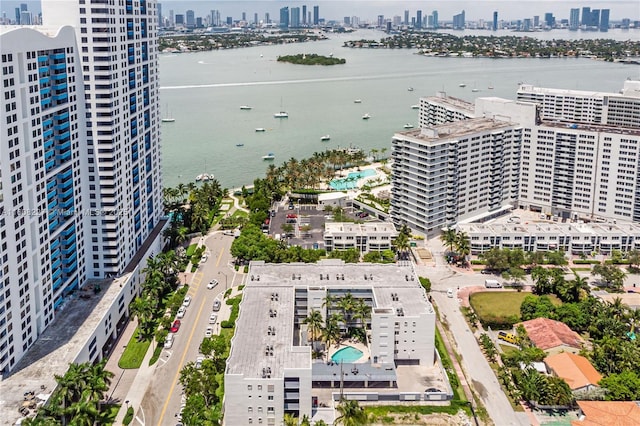 aerial view with a water view