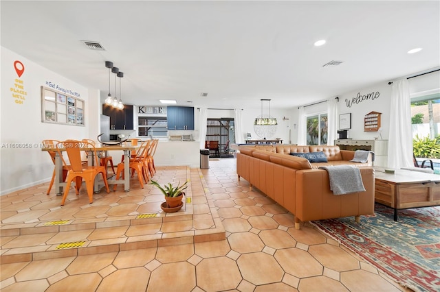 view of tiled living room