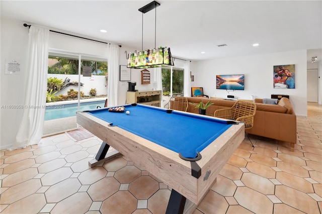 game room featuring light tile patterned flooring and billiards