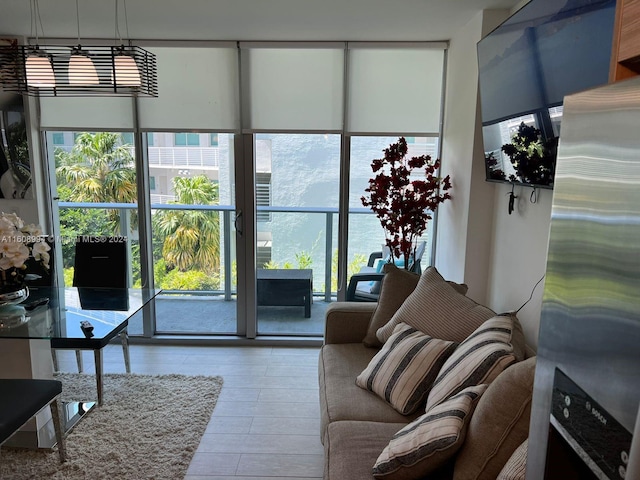 living room featuring hardwood / wood-style floors and expansive windows