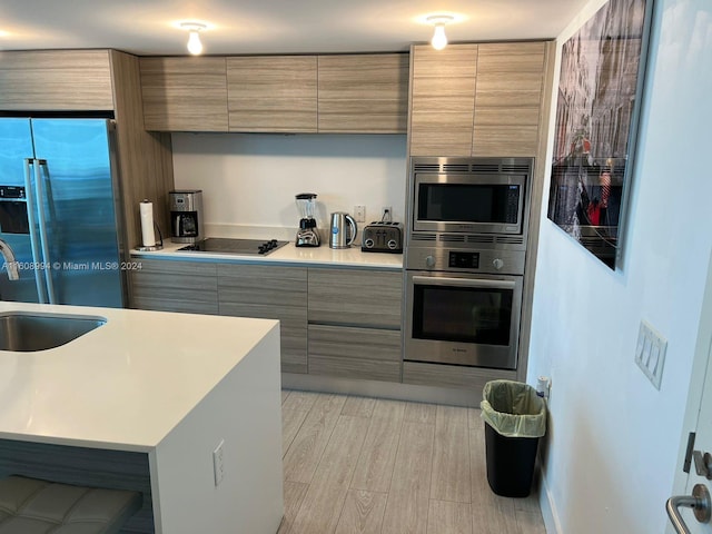 kitchen featuring appliances with stainless steel finishes, light hardwood / wood-style flooring, and sink