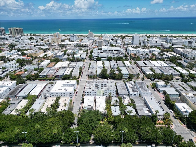 birds eye view of property featuring a city view and a water view