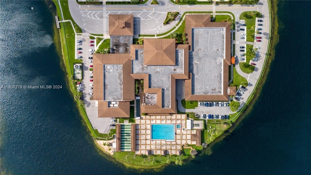 aerial view featuring a water view