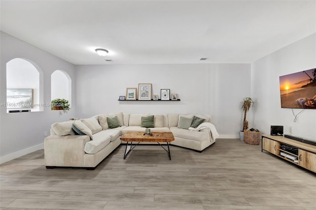 living room with light wood-type flooring