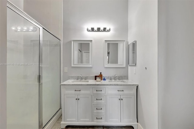 bathroom featuring vanity and walk in shower