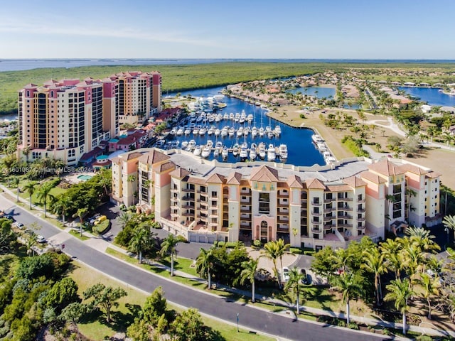 aerial view featuring a water view