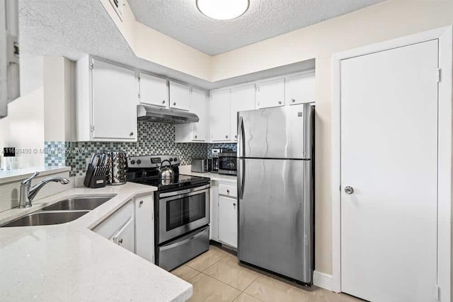 kitchen with sink, white cabinetry, and stainless steel appliances