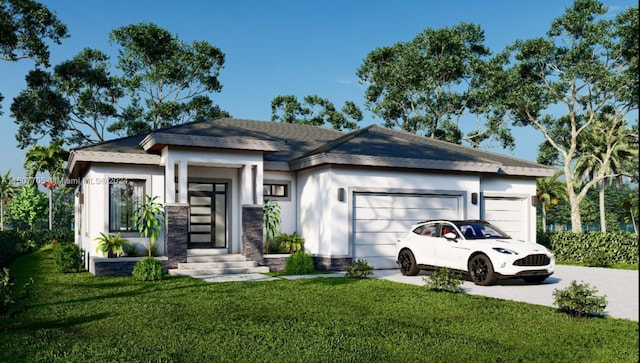 view of front of house featuring a front lawn and a garage