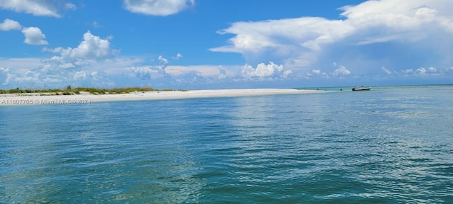 view of water feature with a beach view