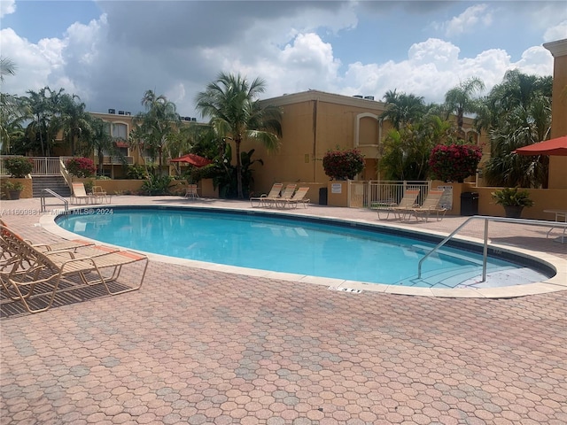 view of swimming pool featuring a patio