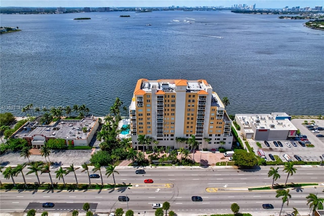 aerial view with a water view