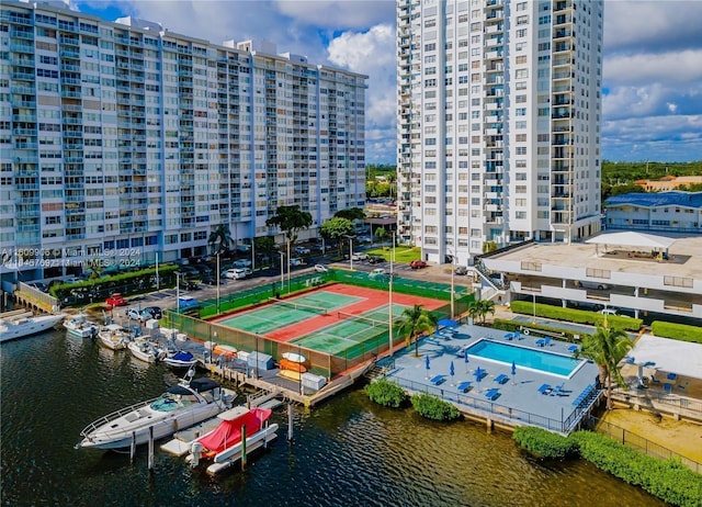 aerial view with a water view