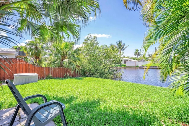 view of yard with a water view