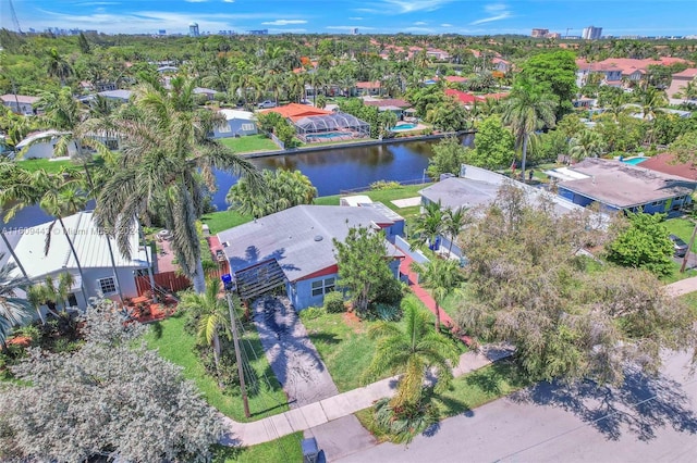 aerial view with a water view