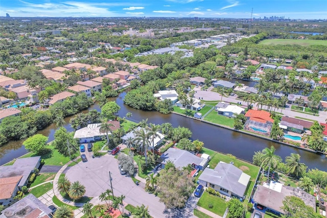 aerial view with a water view