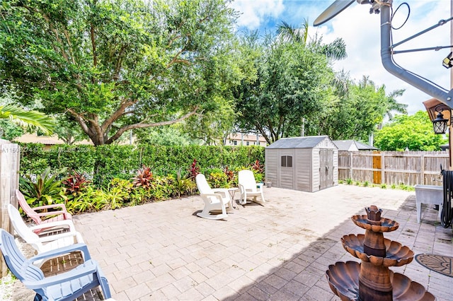 view of terrace with a storage unit