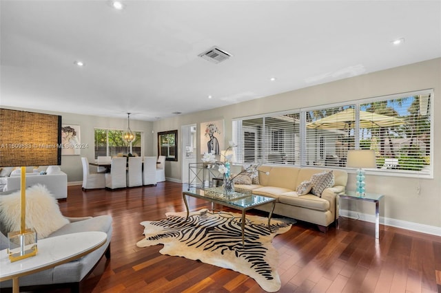 living room featuring dark hardwood / wood-style floors