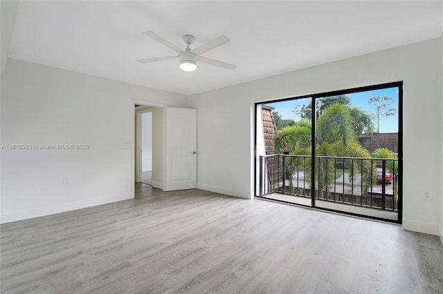 unfurnished room with light hardwood / wood-style floors and ceiling fan