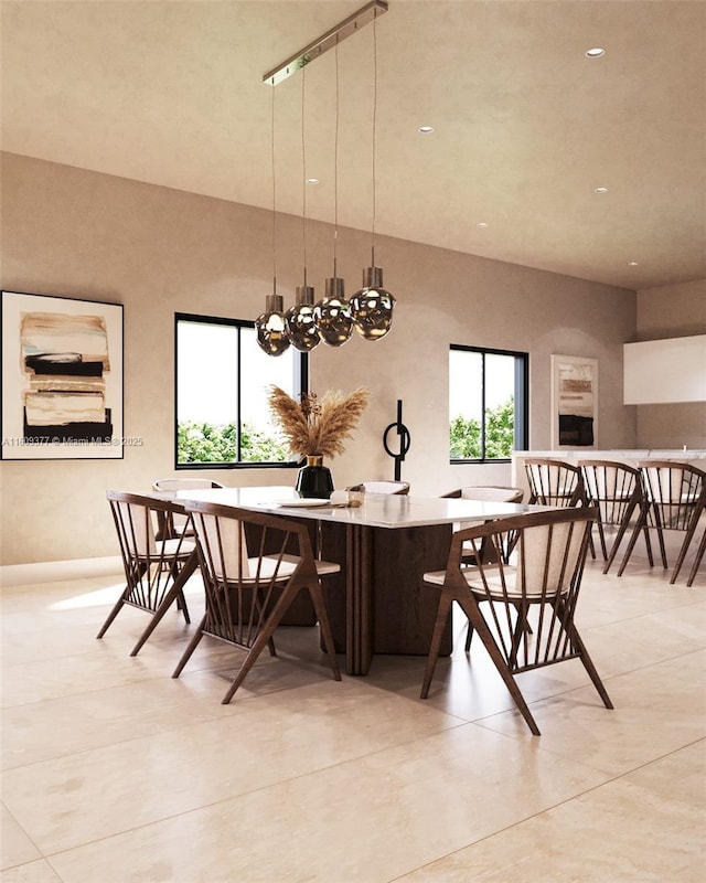 dining space with light tile patterned floors