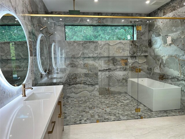 12231 SW 2nd St, Plantation, FL 33325 - full bath featuring a marble finish shower, vanity, and a tub to relax in