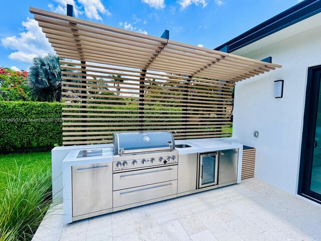 12231 SW 2nd St, Plantation, FL 33325 - view of patio with area for grilling, wine cooler, a pergola, and a sink