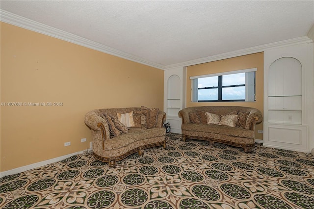 800 NE 195th St Unit 619, Miami, FL 33179 - living room with ornamental molding, baseboards, and a textured ceiling