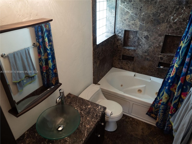 full bathroom with sink, shower / bath combination with curtain, and toilet