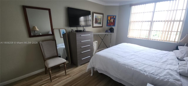 bedroom with multiple windows and hardwood / wood-style floors