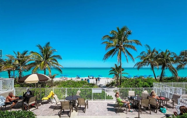 view of patio / terrace with a water view