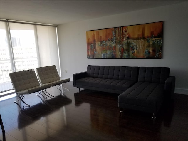 living room featuring dark hardwood / wood-style flooring