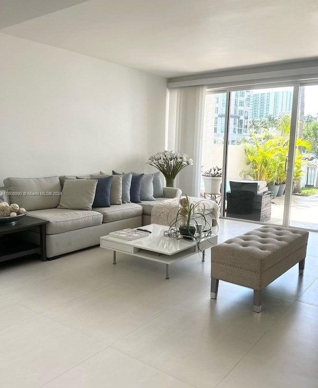 living room with light tile patterned floors