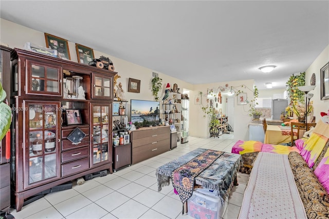 living room with light tile patterned floors