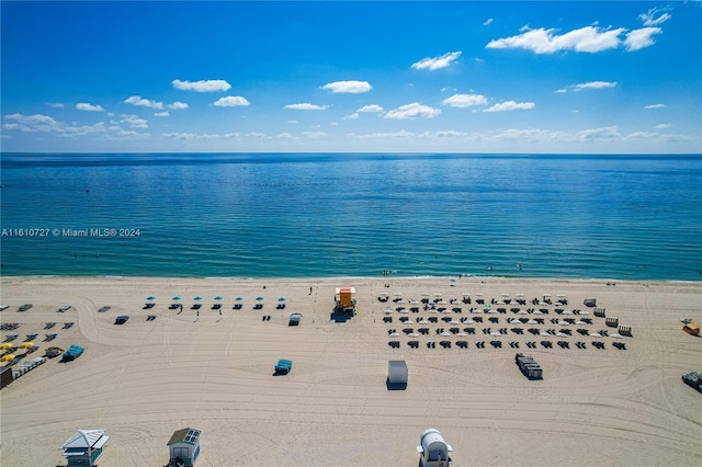 view of water feature with a beach view