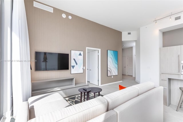 living room with light wood-type flooring