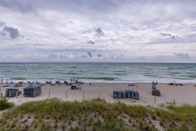 view of water feature with a beach view