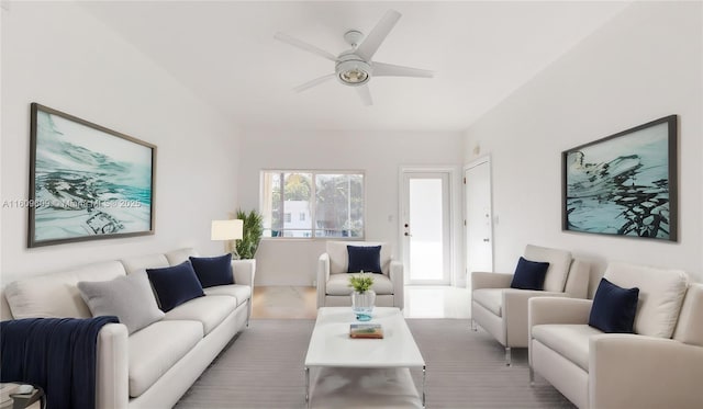 living room featuring ceiling fan