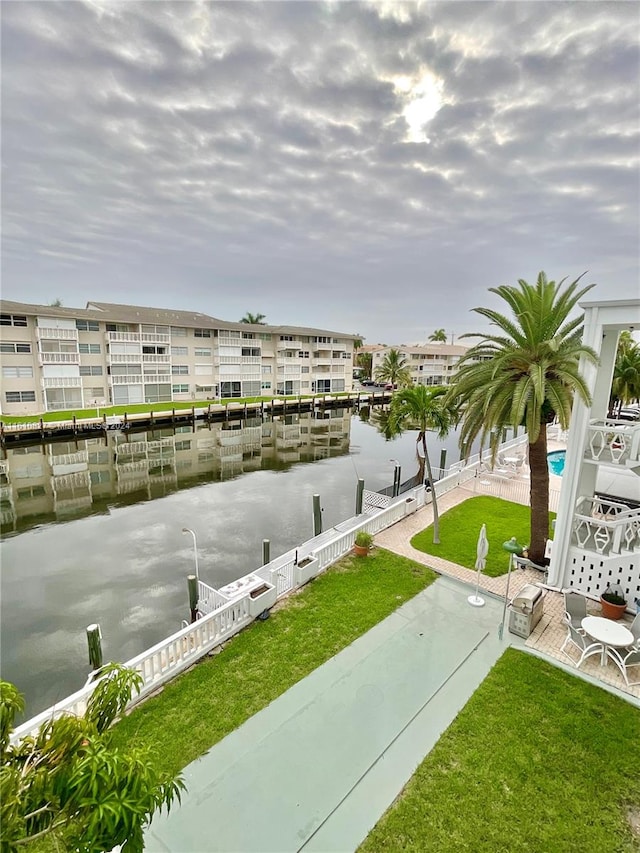 view of water feature featuring a dock