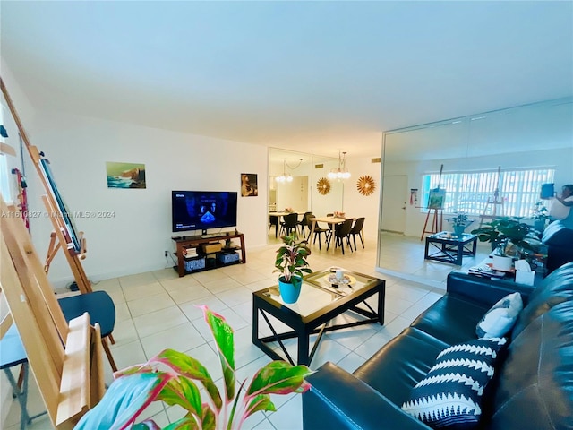 living room with light tile patterned floors