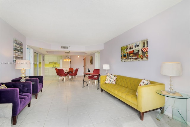 living room with tile floors