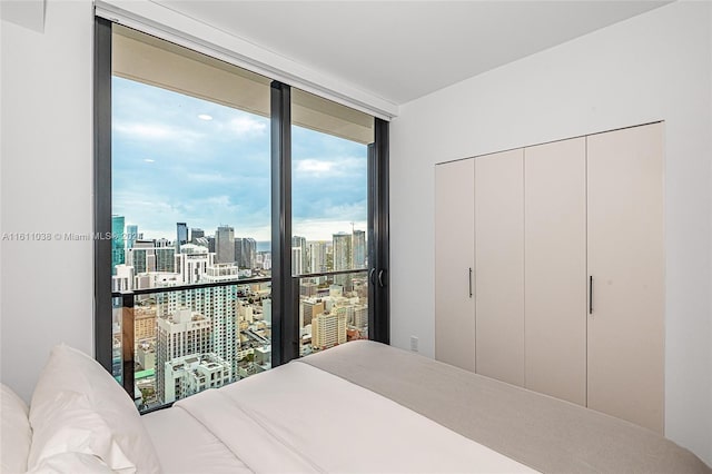 bedroom featuring access to outside and expansive windows