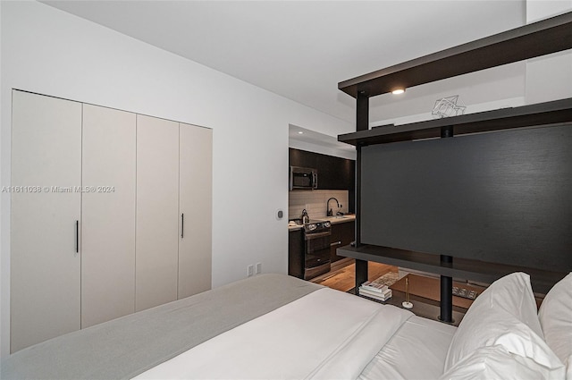 bedroom with sink and a closet